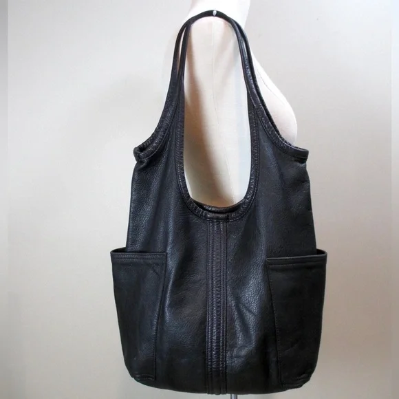 ROUGH & TUMBLE women’s envelope tote tumbled black leather hobo Large shopper - Picture 1 of 10